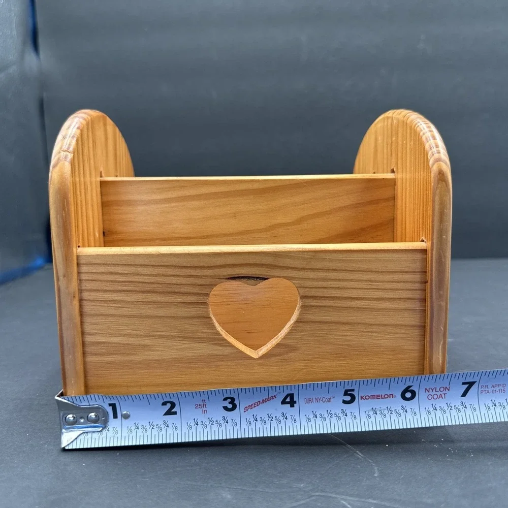 Vtg Lazy Susan Wooden Napkin Holder Heart with Cut Out on Turnstile 6